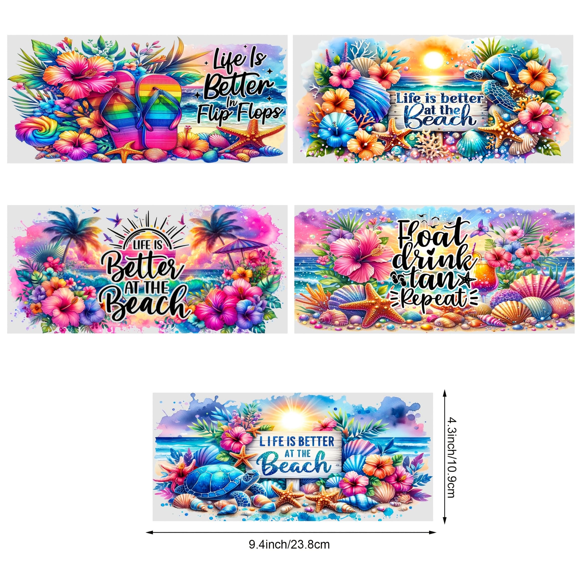 TEMU 5 Sheets Summer Dtf Cup Stickers, Glass Cup Dtf Transfer Stickers, High Quality Sea Wipeable Transfer Paper, Suitable For 16oz Glasses, Cups, Crafts, Furniture