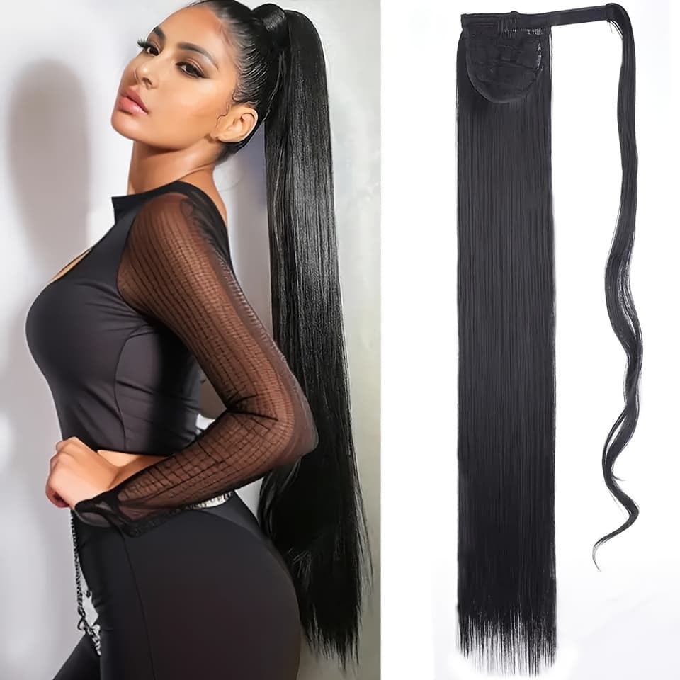 TEMU Elegant 24inch Ultra Long Straight Ponytail Extension High Temperature Fiber Hairpiece For Women Ponytail Hair Extensions