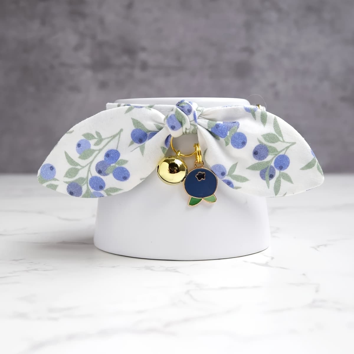 TEMU 1pc Cute Blueberry Cat Collar And Bow - Adjustable Polyester Pet Necklace For Summer, Stylish And Functional Accessory For Cats