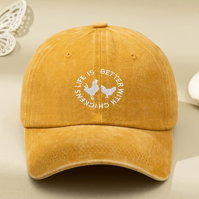 TEMU 2 Chicken Embroidered Women's Washable Cartoon Vintage Baseball Caps, Lightweight, Suitable For Spring And Summer, Couple's Duckbill Hats