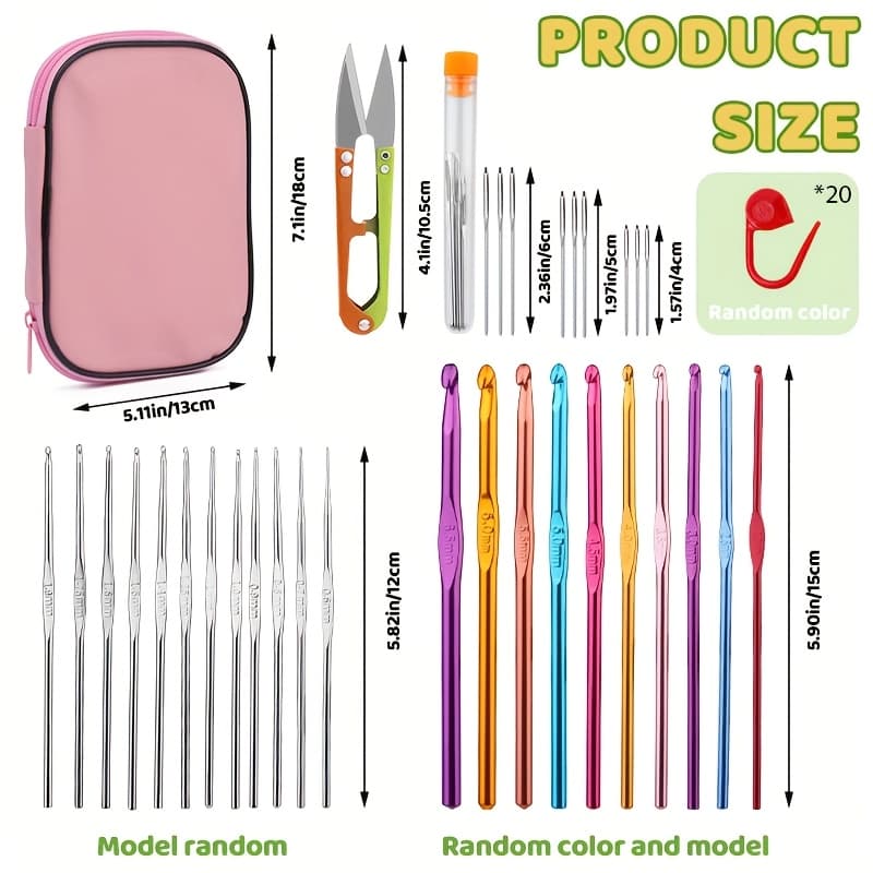 TEMU Crochet Needles Set, Crochet Hooks Kit With Storage Case, Knitting Needles Blunt Needles Stitch Marker Diy Hand Knitting Craft Art Tools For Beginners(random Colors)