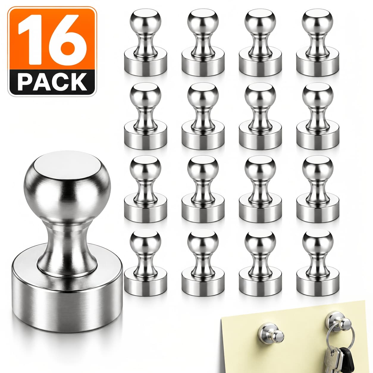 TEMU 16 Pack Fridge Magnets, D12 X 16mm Small Heavy Duty Pegs For Whiteboard, Office Calendar, Locker And Kitchen Organization, Silver