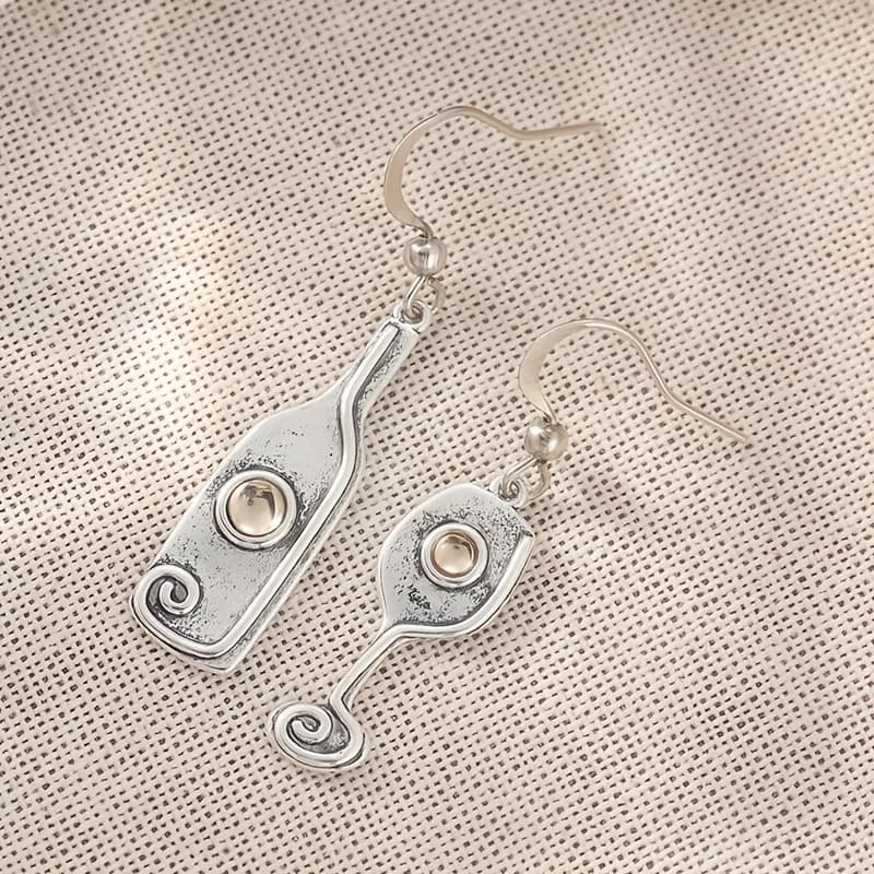 TEMU Stylish And High-heeled Glass Wine Bottle Earrings, Copper Glittering Hue Decorative Earrings, Women's Elegant Drop Gift