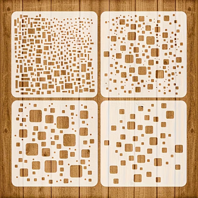 TEMU Set Of 4 Reusable Geometric Templates, 5.9 Inches Square - Suitable For Fabric, Canvas, Wood Walls, And Furniture Decoration