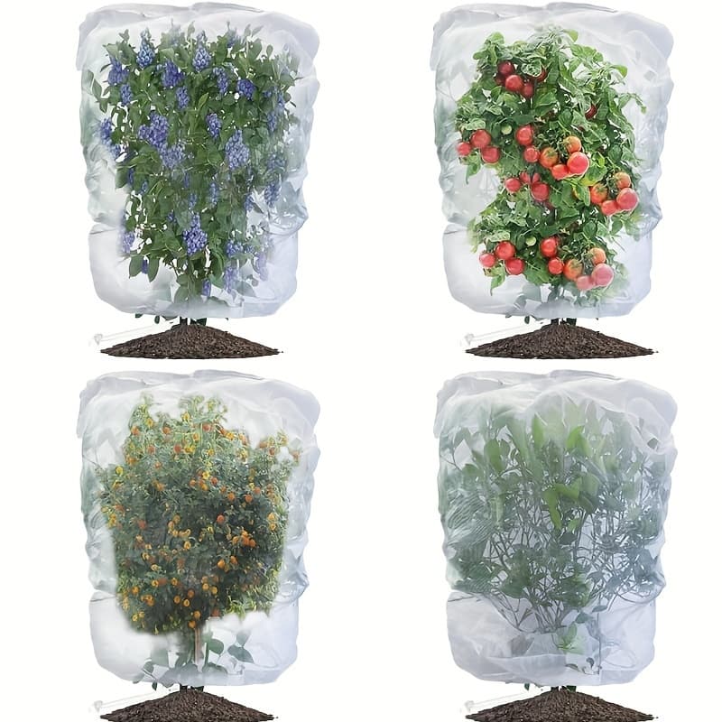 TEMU 4 Pack Garden Plant Fruits Blueberry Bushes Protection Netting Covers Bags With Drawstring, 3.5 X 2.3 Ft Tomato Protective Cover Netting Barrier For Vegetables Tree