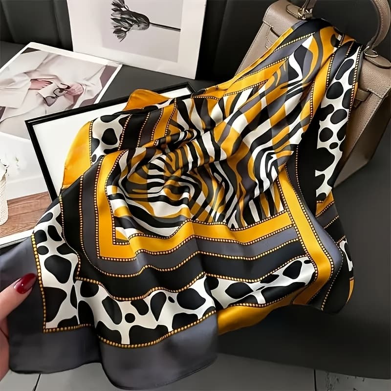 TEMU Women's Vintage Leopard Print Satin Scarf - Colorful Polyester Square Scarf, Soft And Smooth Texture For , Hair Accessories Or Fashion Accessory