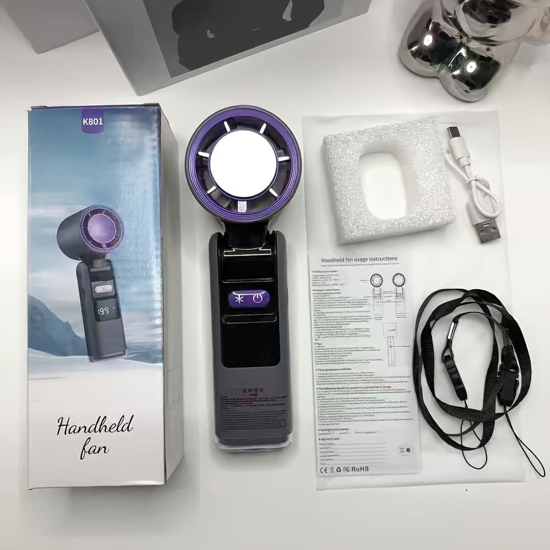 TEMU 2026 New Handheld Ice Pack Fan With Digital Display, Turbo, Violent High , Semiconductor Fan, 100-speed Cooling Fan, With Lighting Function, Foldable Fan, Outdoor Travel Fan