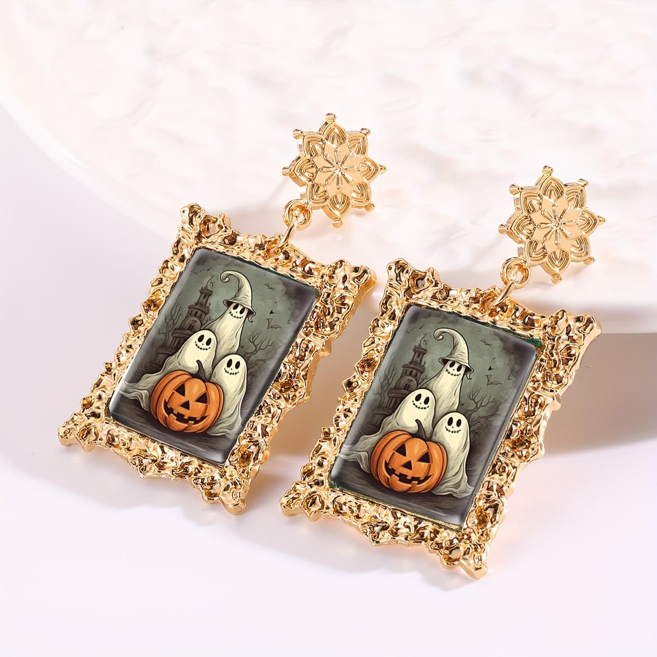 TEMU A Pair Of Golden Halloween Pumpkin Pattern Women's Earrings