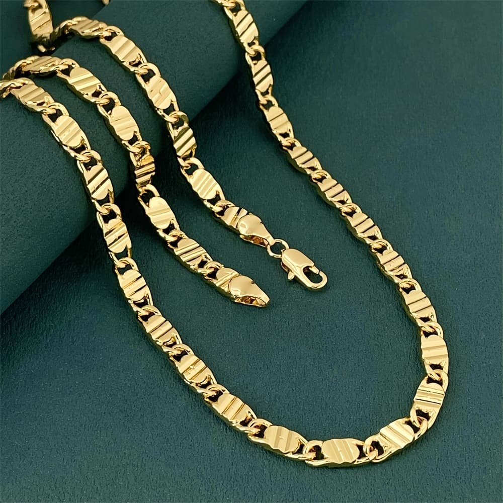 TEMU European And Trend 4mm Flat Link Carriage Chain Necklace For Men And Women, Birthday Gift, Party Accessory