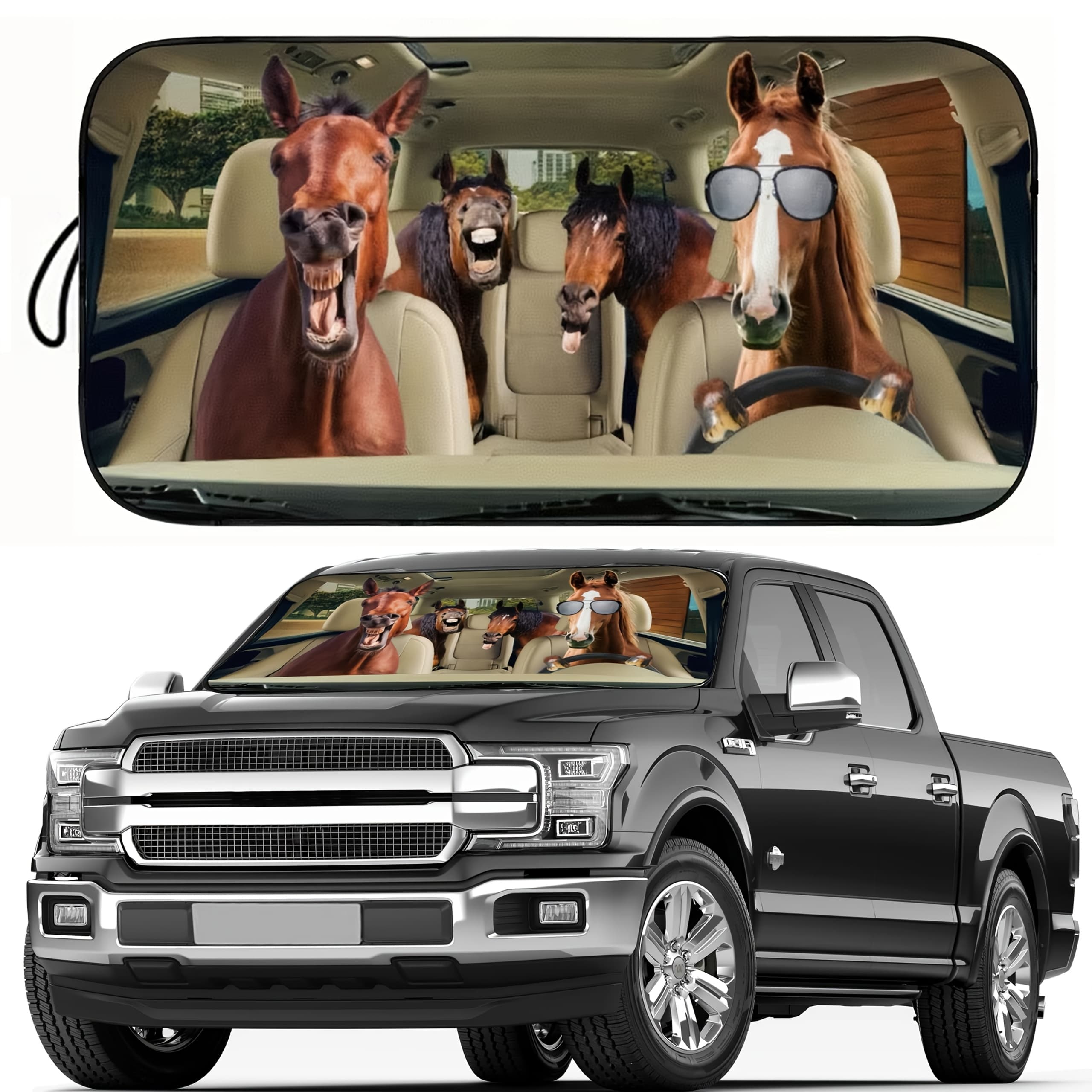 TEMU A Funny Horse, Car Windshield Sunshade, Cute Design, Sunshade Suitable For Sedans, Suvs, Rvs, Trucks, And Off-road Vehicles To Keep The Vehicle Cool 59.06 X 27.56 Inches