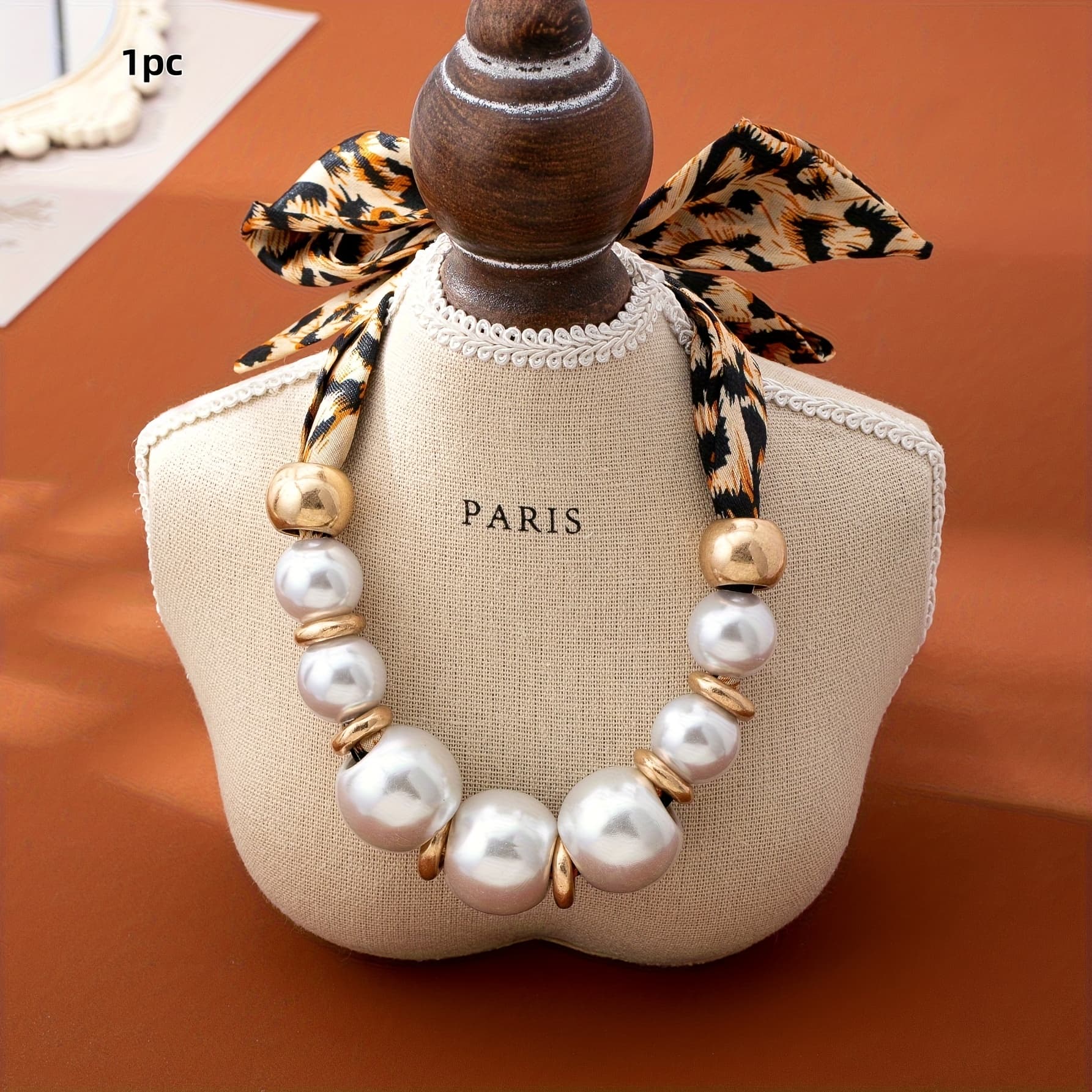 TEMU Vintage Bohemian Style Exquisite Leopard Print Fabric With Women's Beaded Necklace, Versatile Fashion Piece For All