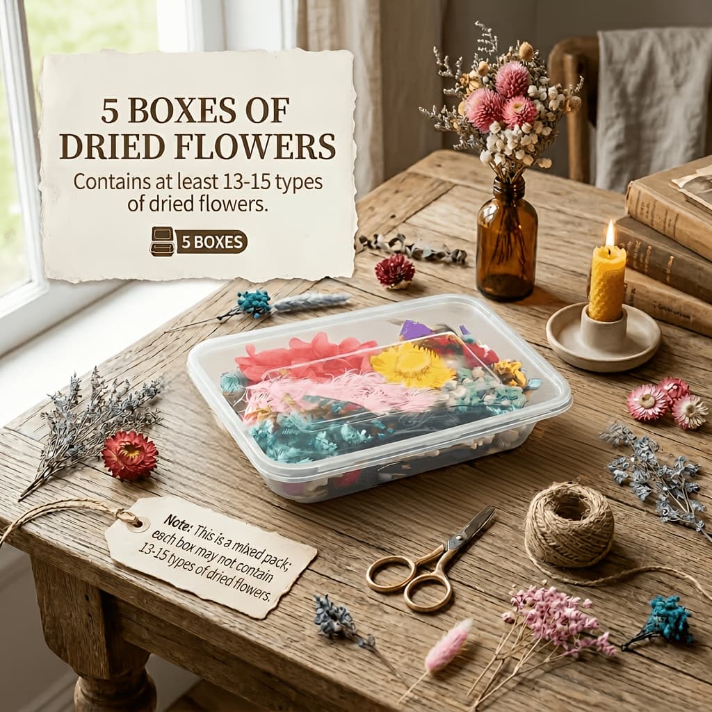 TEMU 5 Boxes Of Random Colored Dried Flowers, Handmade Scented Candles - Natural Flowers Perfect For Making Candles, Resin Jewelry, Greeting Cards And Holiday Decorations, Valentines Gift