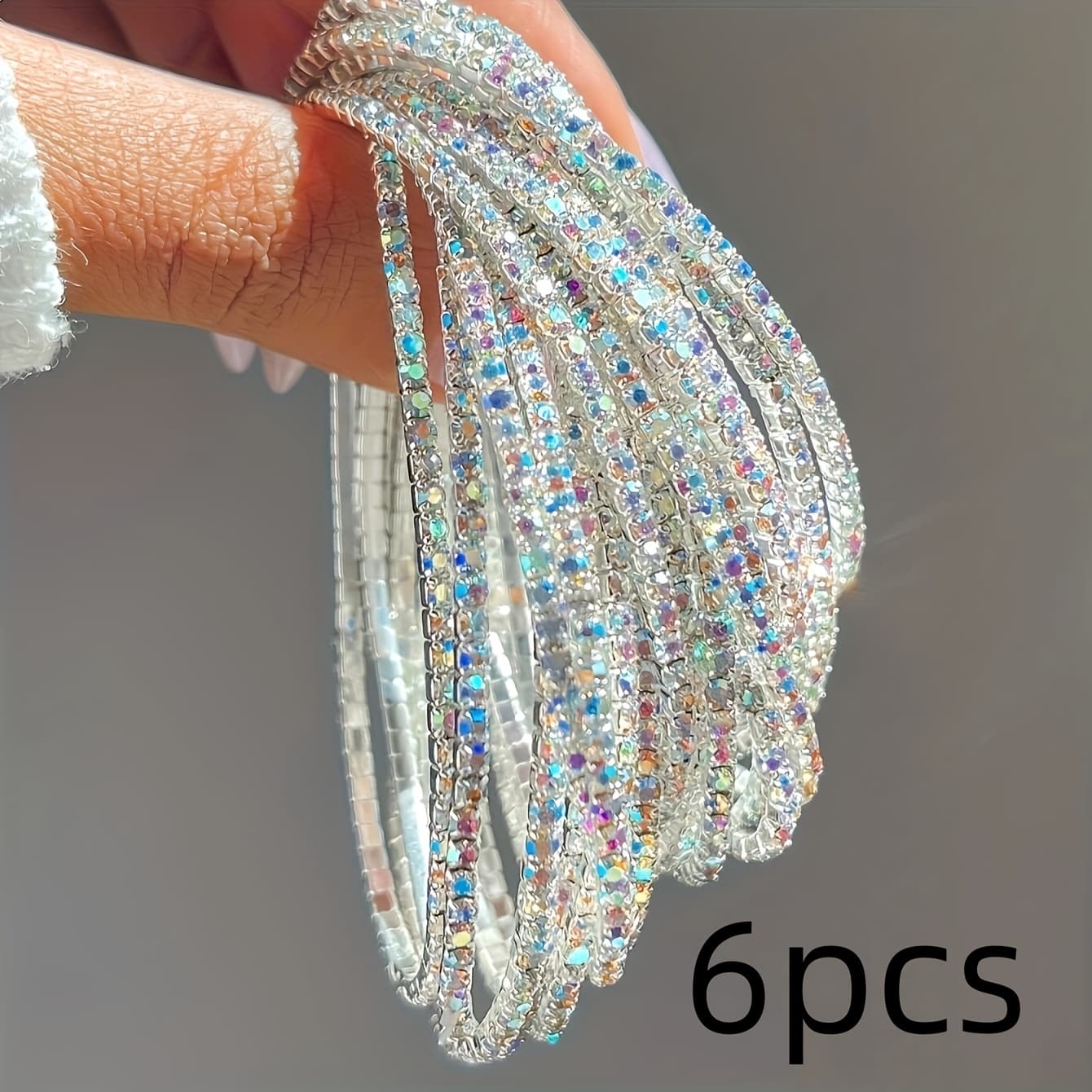 TEMU 6pcs Sparkling Stretch Bracelet Set - Bling & , Perfect For Parties, Holidays, And Casual Attire