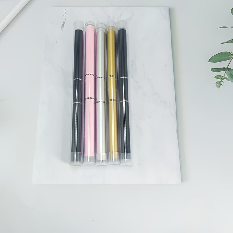 TEMU 5pcs/set Polymer Gel Brush Double Head Polymer Gel Brush And Scraper Selector Stainless Steel Polymer Gel Brush Pen - For Nail Lengthening Applications