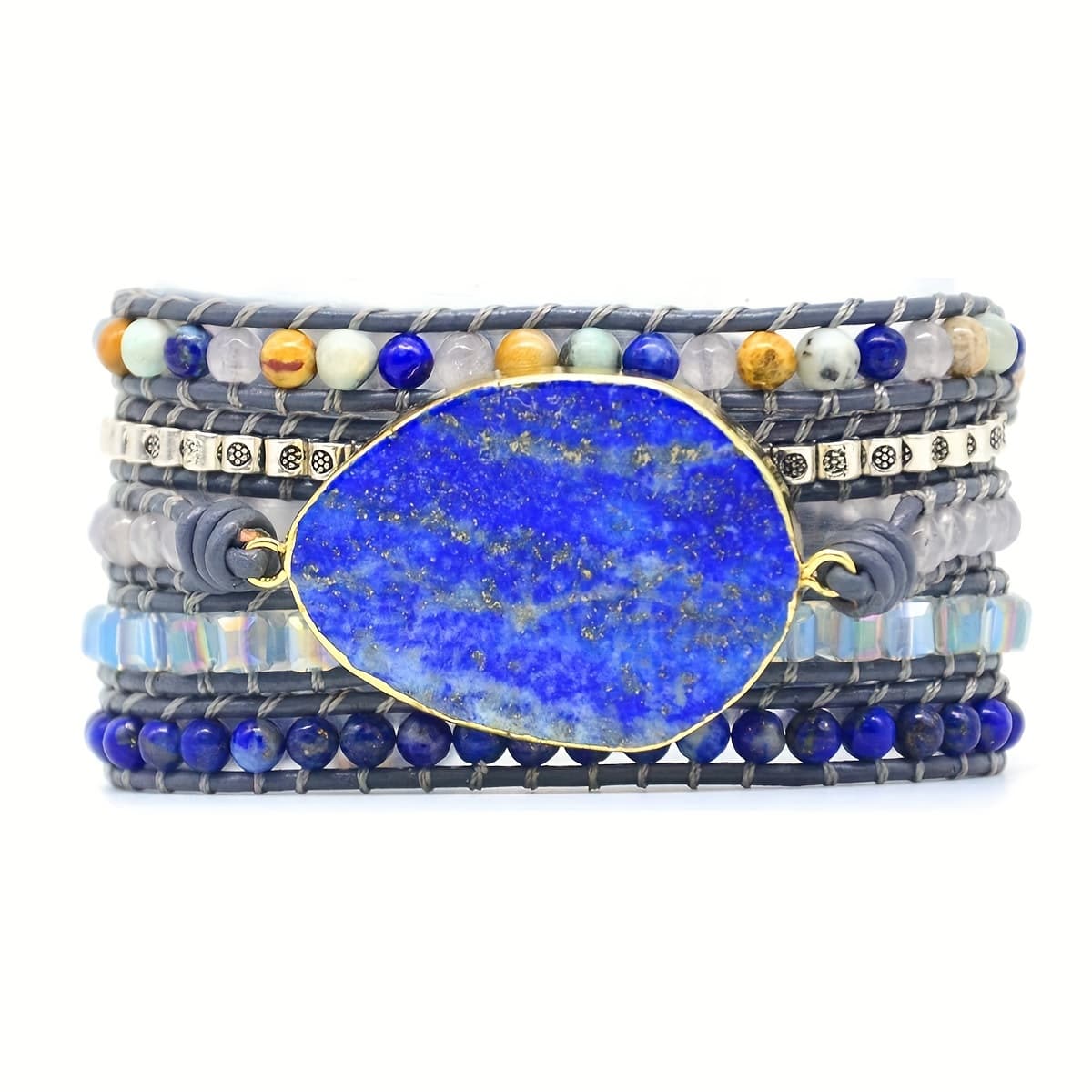 TEMU Handmade 5 Wrap Bracelet Natural Lapis Leather Boho Bracelets Jewelry For Men Women
