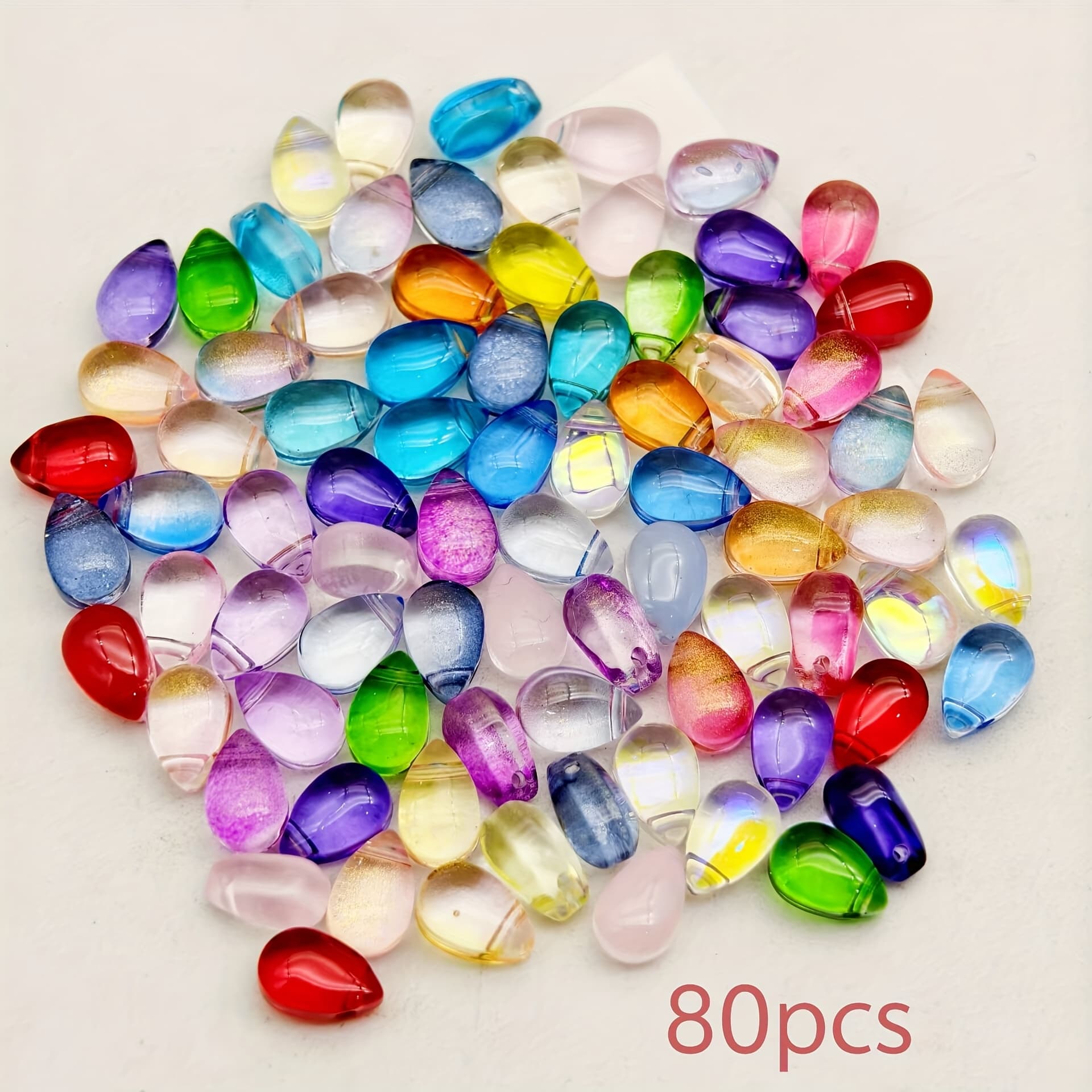 TEMU Colorful Czech Glass Water Drop Beads 6*9mm Water Drop Gradient Petal Tassel Pendant Handmade Hairpin Material Jewelry Additions