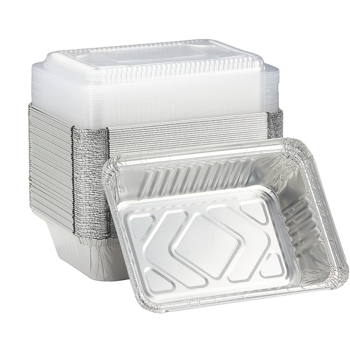 TEMU 55pack 2.25lb 8..2 Inch Aluminum Foil Pans, Disposable Takeout Pans With Clear Lids, Disposable Aluminum Foil Trays For Cooking, Baking, Prepping Food, Takeout, Heating, Storing