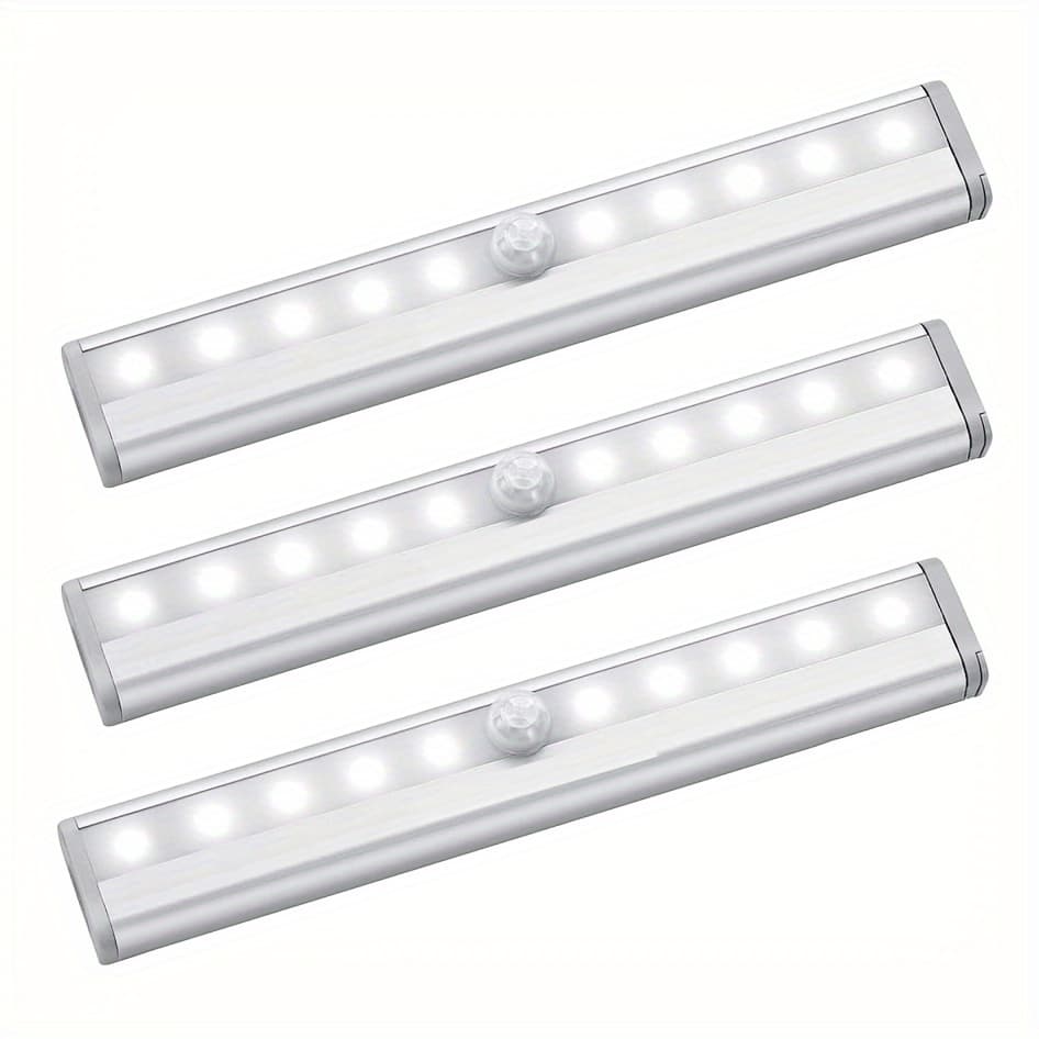 TEMU 3-pack Under Cabinet Lights, 10 Led Battery Operated Wireless Motion Sensor Light Indoor, Magnetic Dimmable Closet Lights, Wireless Under Counter Lights For Kitchen, Stairs, In 1-pack