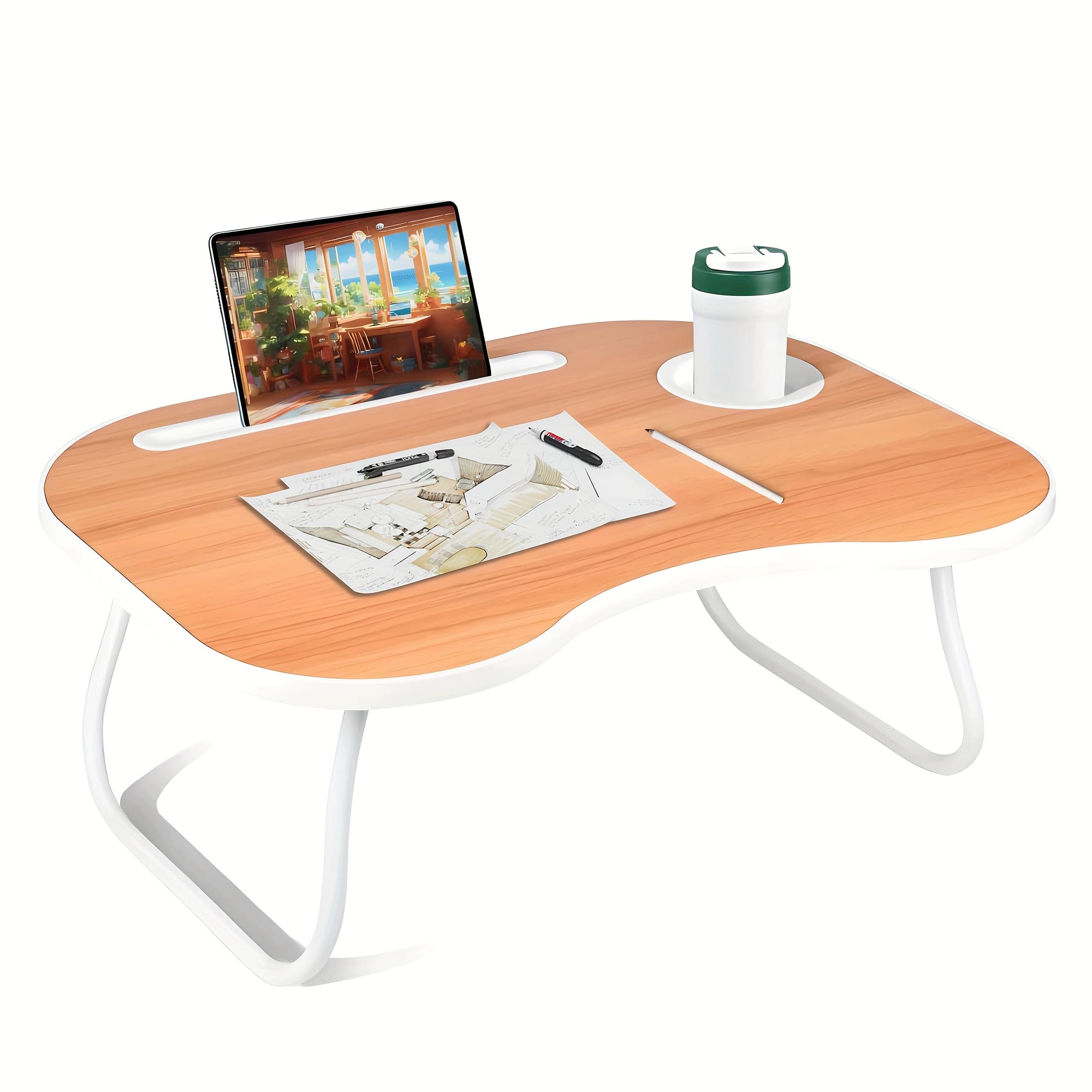 TEMU Lap Desk For Laptop Bed Trays For Eating And Laptops Bed Table Tray Breakfast In Bed Tray With Legs Lap Trays For Adults Lap Table Laptop Stand Tv Trays For Bed With Cup Holder (walnut)