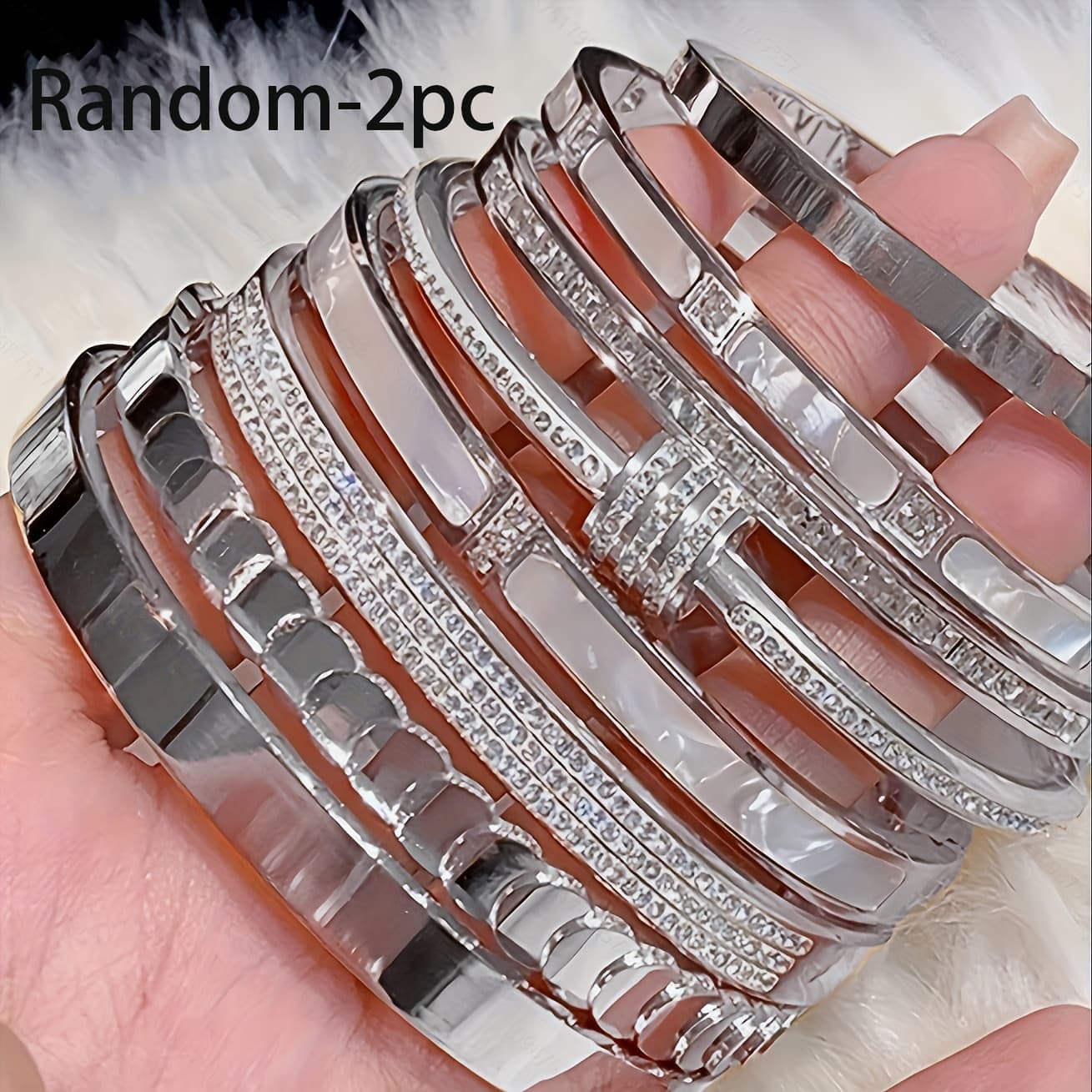 TEMU 2pcsrandom Creative Stainless Steel Bracelet Set For Women - Exquisite 18k Gold-plated, Stackable, Stylish & Versatile Jewelry
