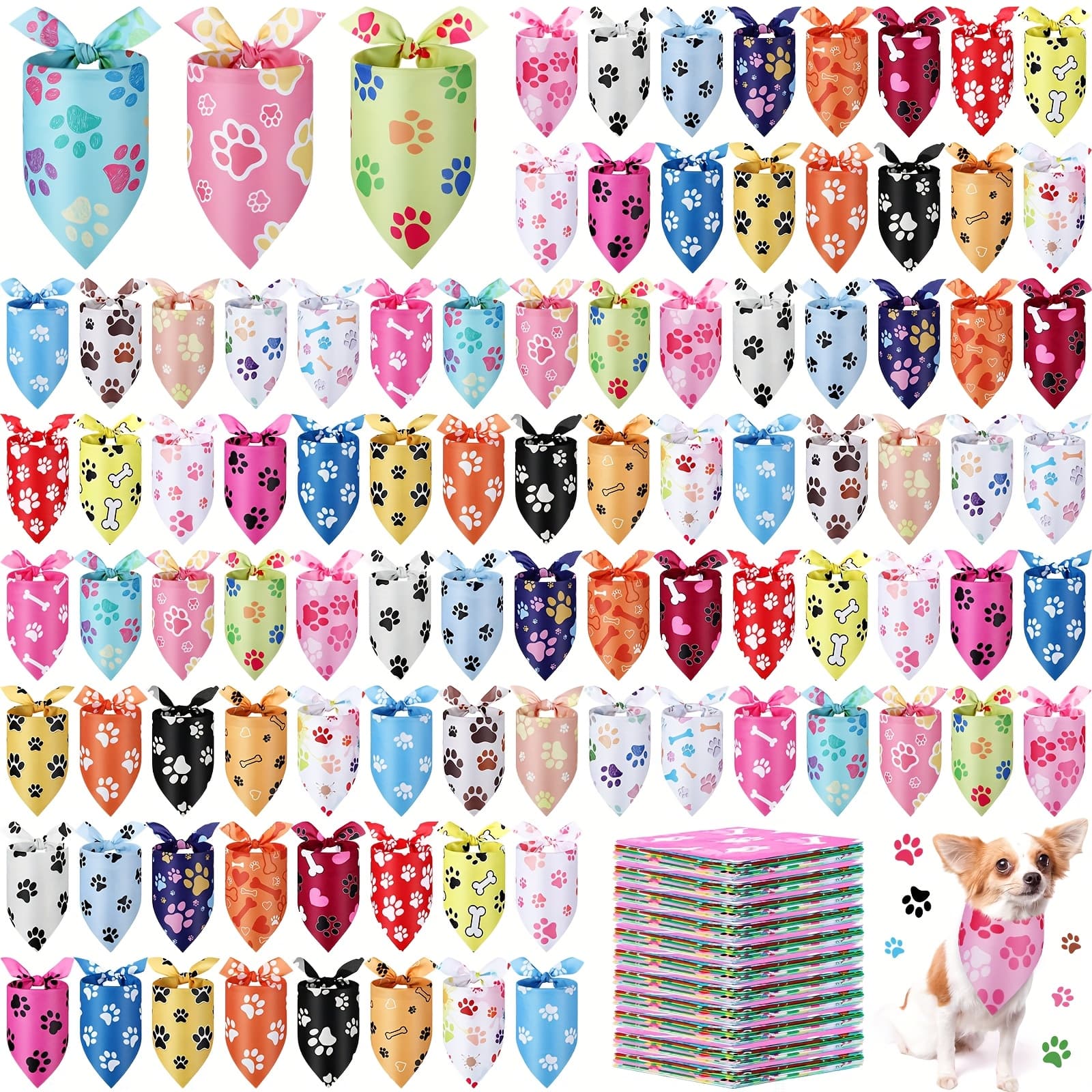 TEMU 200pcs Paw Print Dog Bandanas Bulk Paw Bandanas For Dogs Pets Bibs For Puppy Pet Costume Accessories