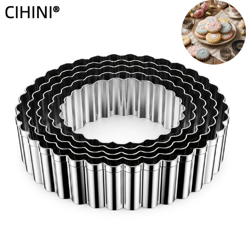 TEMU Cihini-5pcs Cookie Cutter Set, Shape: Wavy Circle, 430 Stainless Steel, Features: , Convenient For Storage, Easy To Clean