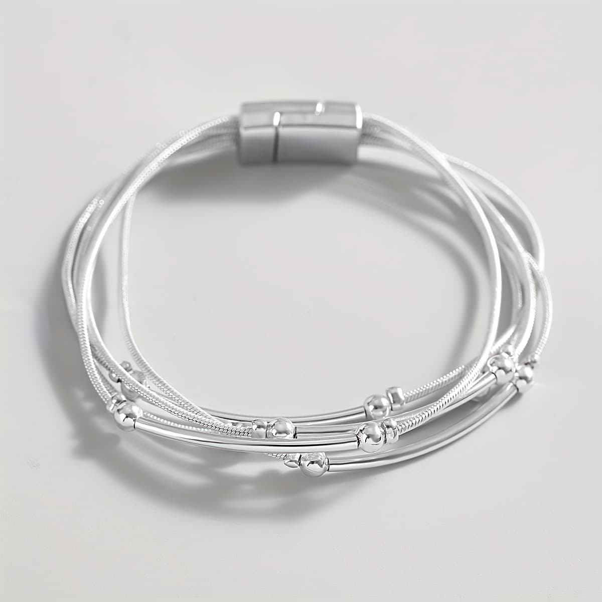 TEMU Round Bead Bracelet, Fashionable Silvery Chain Bangle, Jewelry Gift, Party Accessory