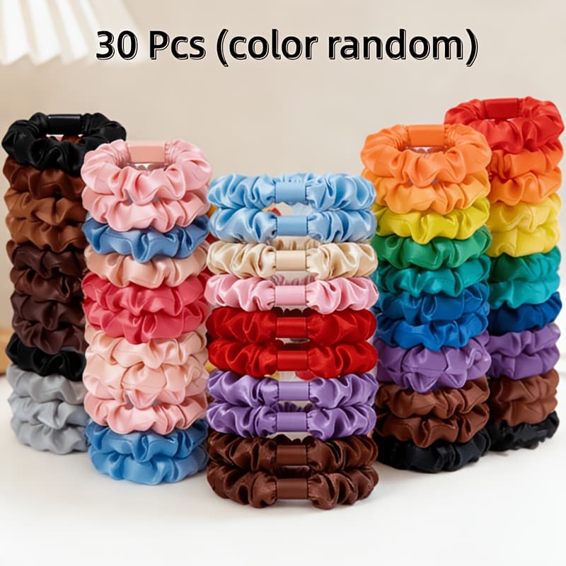 TEMU 30pcs High Satin Small Loop Ponytail Headband, Soft Women's Hair Tie Hair Accessory (color Random)