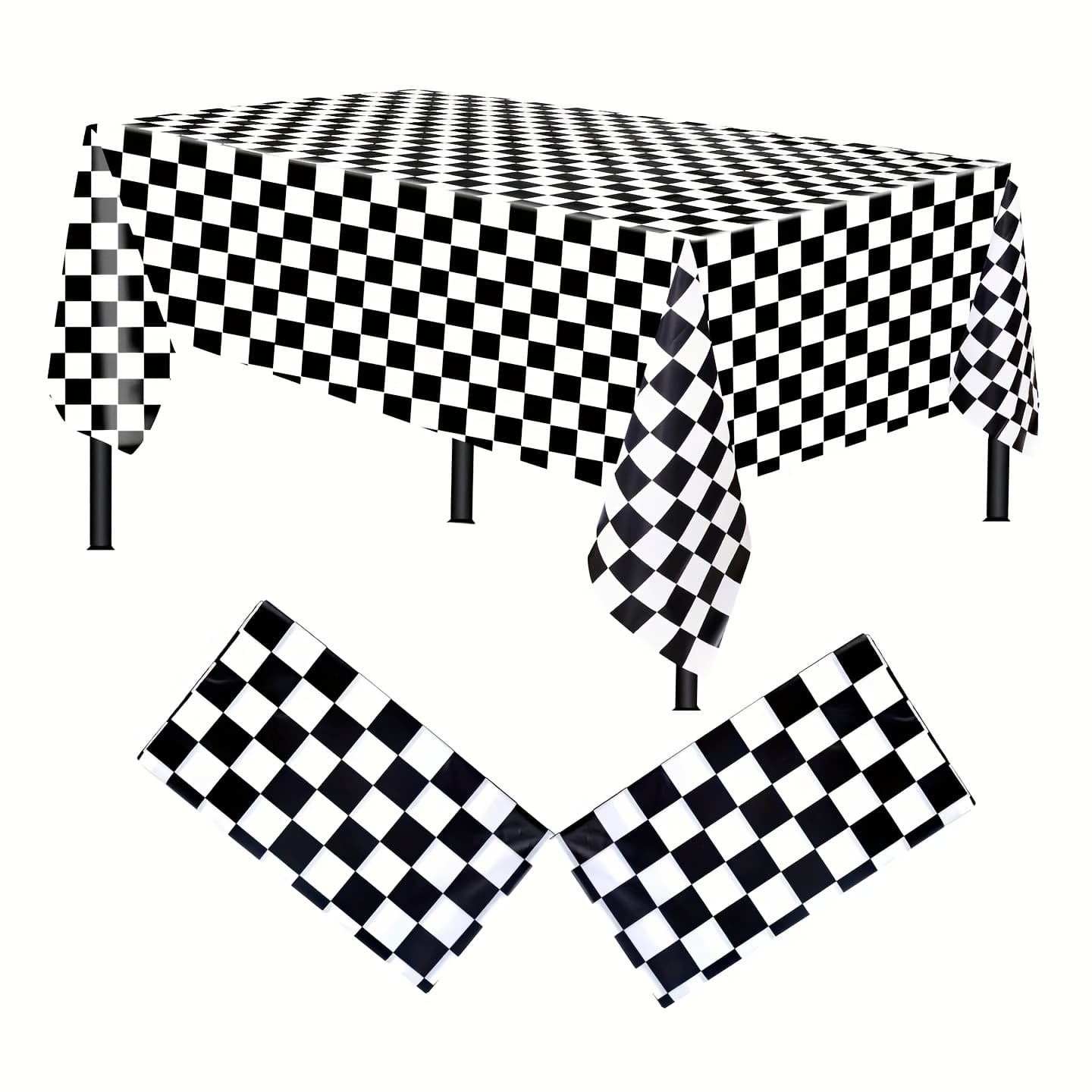 TEMU 2pcs Racing Party Tablecloth Black And White Grid Colorful Polka Dot Birthday Party Disposable Tablecloth Birthday Decoration Racing Theme Decorative Tablecloth