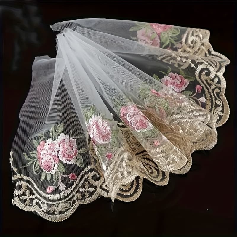 TEMU 2-yard Pink Floral Mesh Rose Lace For Wedding Dresses, Formal Gowns, Curtains, And Sofa Decoration