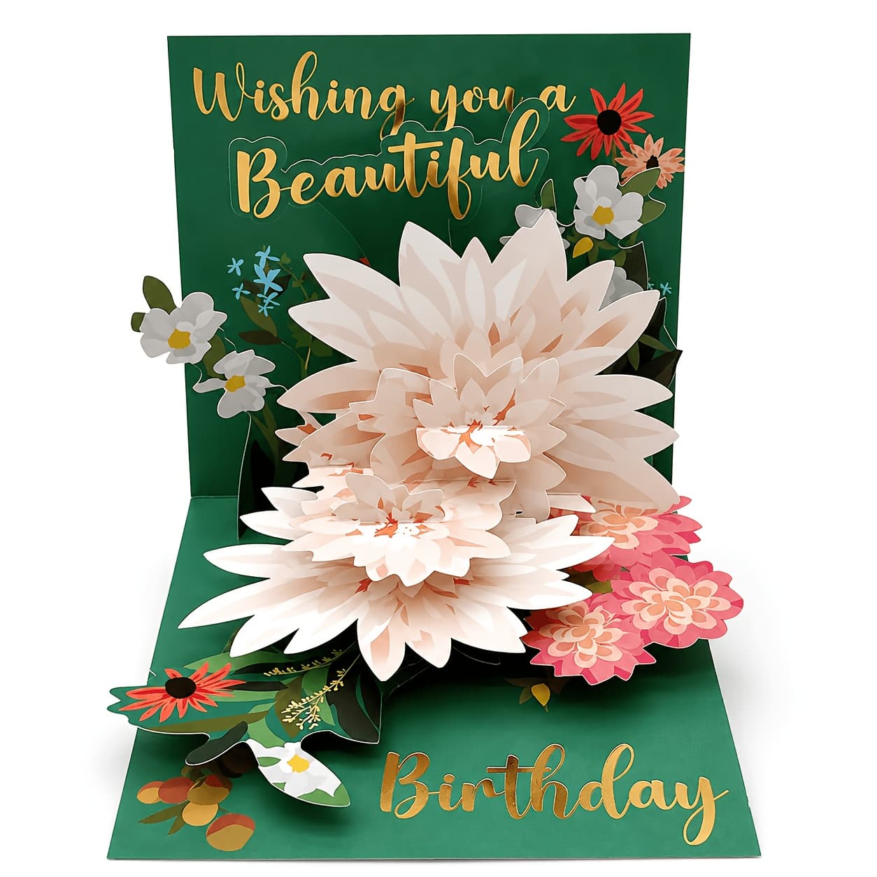 TEMU Happy Birthday Flower Three-dimensional Greeting Card, With White Flowers! The For Birthday Gifts! Birthday Wishes Greeting Cards, Commemorative Greeting Cards, Thank You Message Cards!