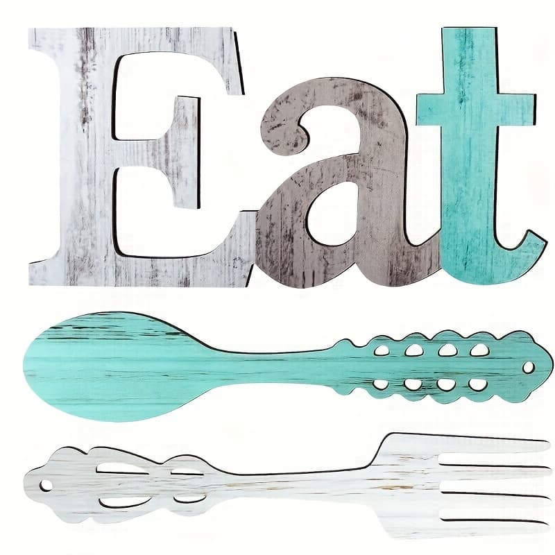 TEMU Eat Sign, Fork And Spoon Wall Decor Set, Rustic Wood Decoration, Cute Eat Letters For Kitchen And Home, Decorative Hanging Wooden Letters, Country Wall Art For Room (delicate Colors)
