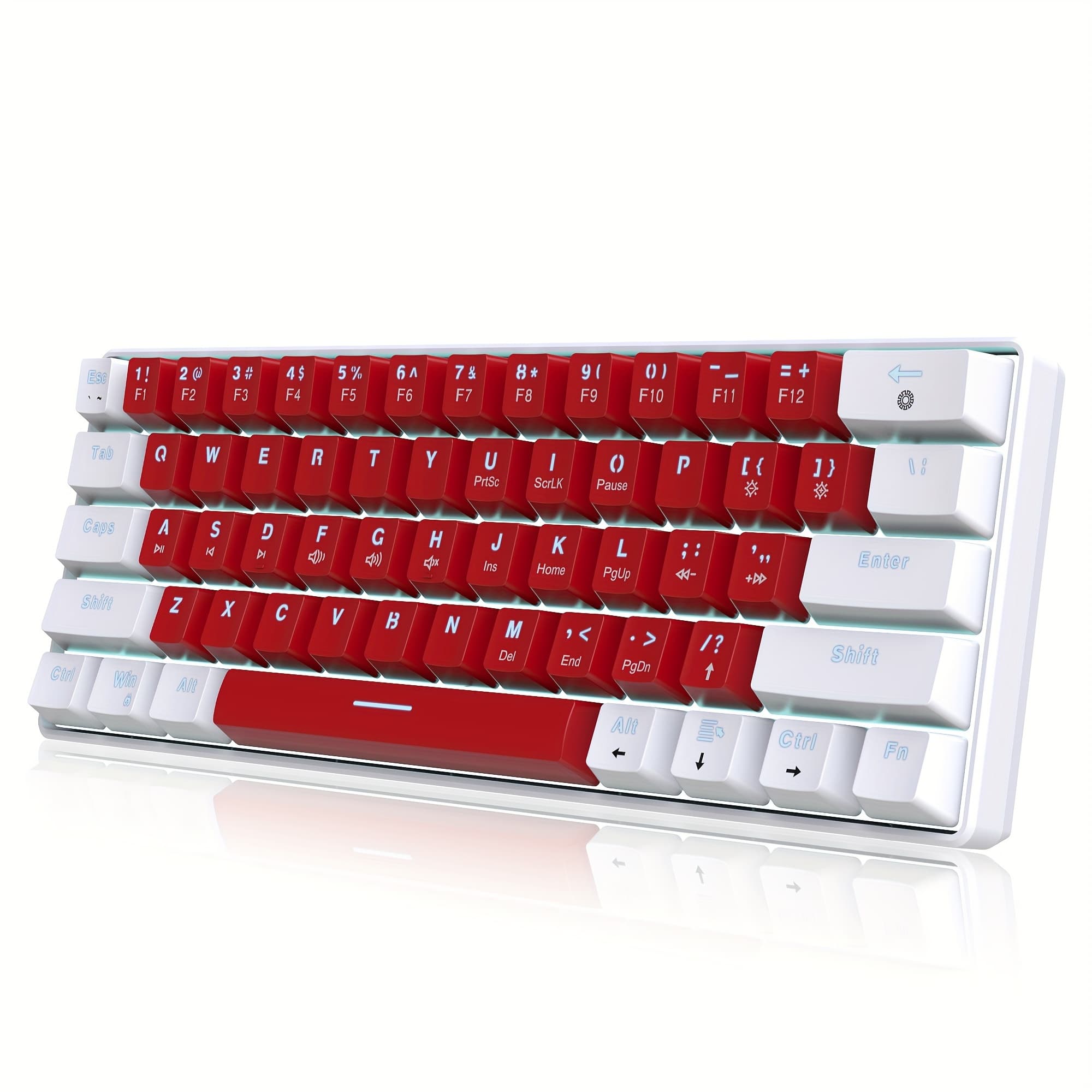 TEMU Snpurdiri 61-key Mechanical, Wired 60% Mechanical Gaming Keyboard With Red Switches, Portable And , Suitable For Windows Laptops And - White And Red.