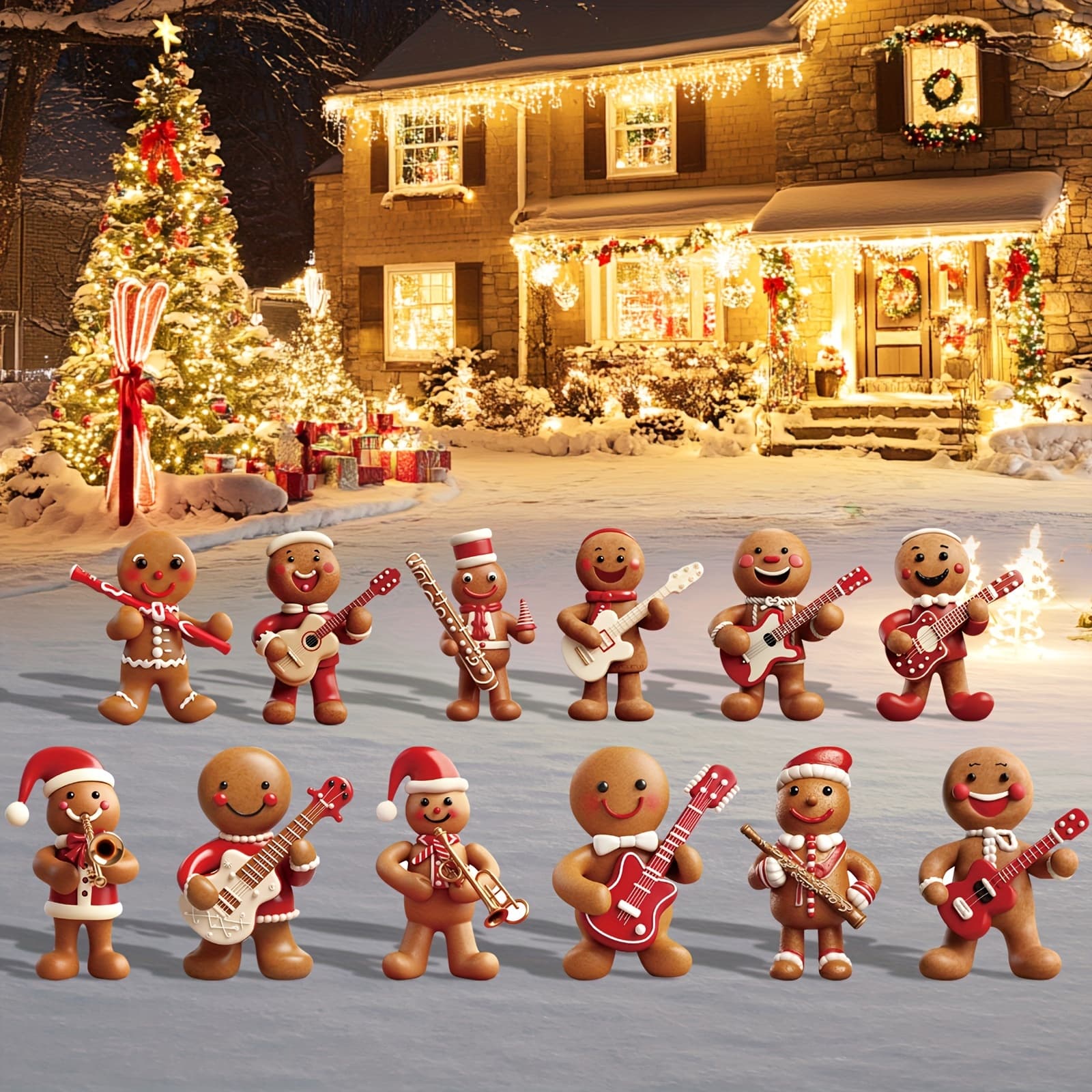 TEMU 12 Pcs Music Christmas Gingerbread Man Yard Signs With Stakes - Gingerbread Yard Stakes Lawn Signs For Christmas Holiday Pathway Garden Favors