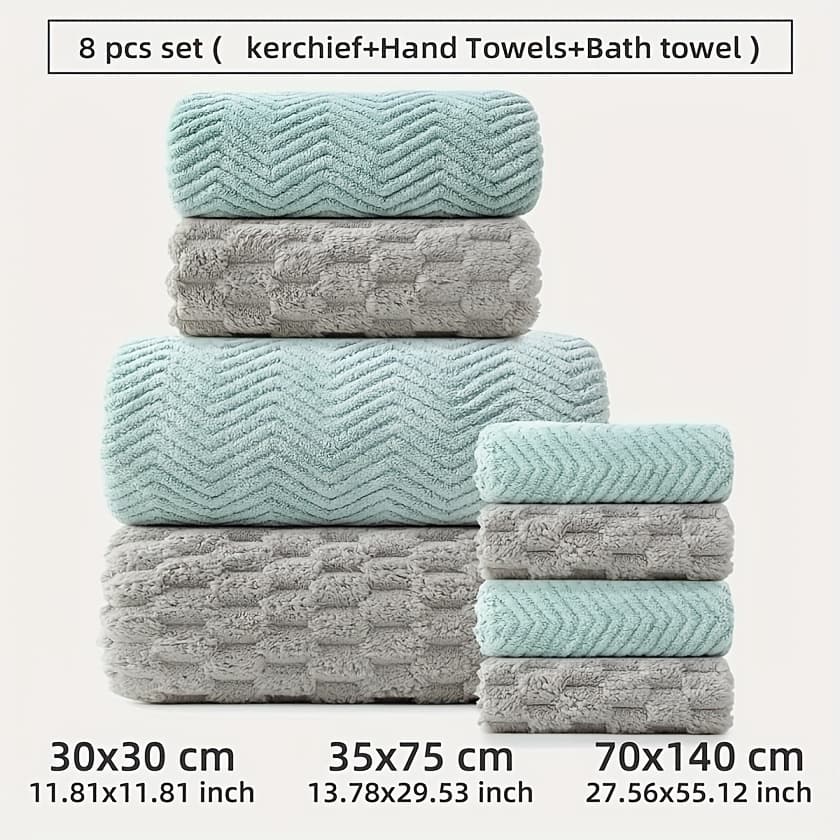 TEMU 8pcs Towel And Bath Towel Set, Made Of Soft And Comfortable Fabric, Suitable For Fitness, Bathing, And Spa Use, A Great Gift For