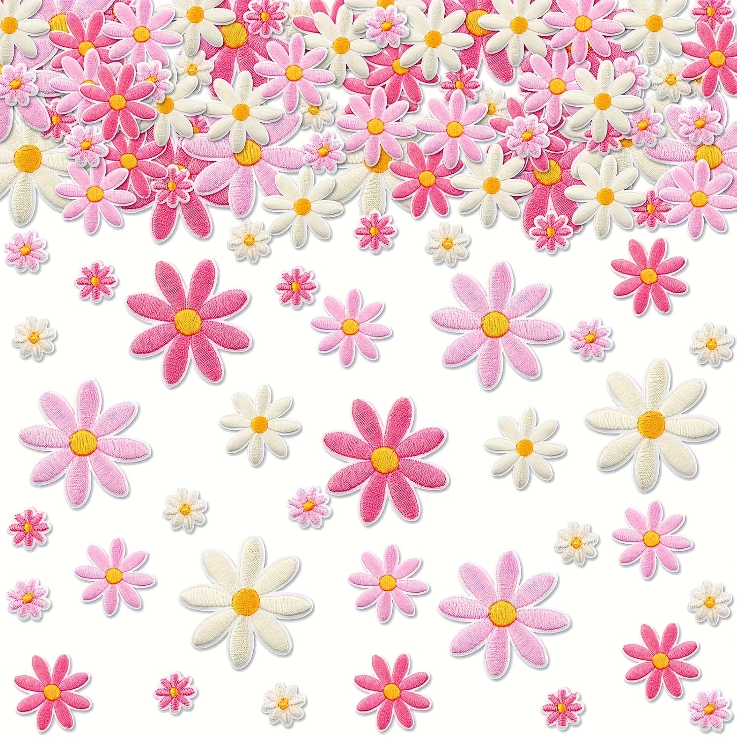 TEMU 60pcs 4 Sizes Daisy Flower Iron On Patches Cute Colorful Flower Embroidered Sew On Applique Patches For Bags Hats Backpacks Shoes T-shirt Clothes Additions (beige, Light Pink, Pink)