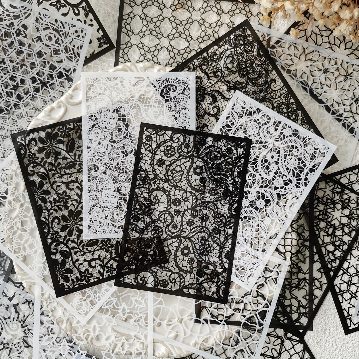 TEMU 1 Pack Of Pet Vintage Lace Floral Border Pattern Diy Collage Decorative Stickers