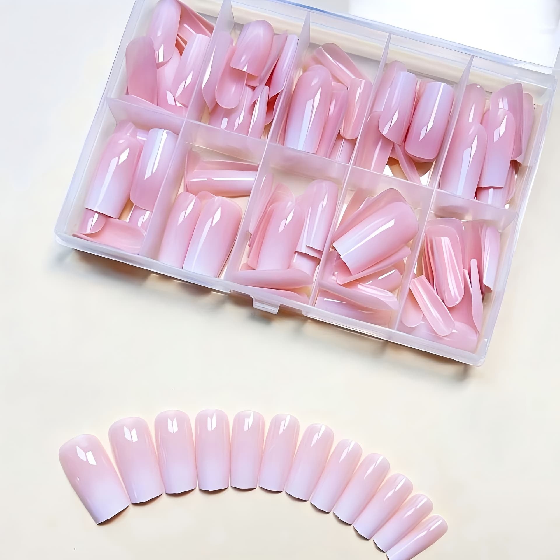 TEMU 120pcs Pink Gradient Press-on Nails - Pink To White Ombre Design, Medium Square Shape, Glossy Finish, Easy Diy Application, Perfect For Casual Attire, Cute Nails, Valentine's Day Gift