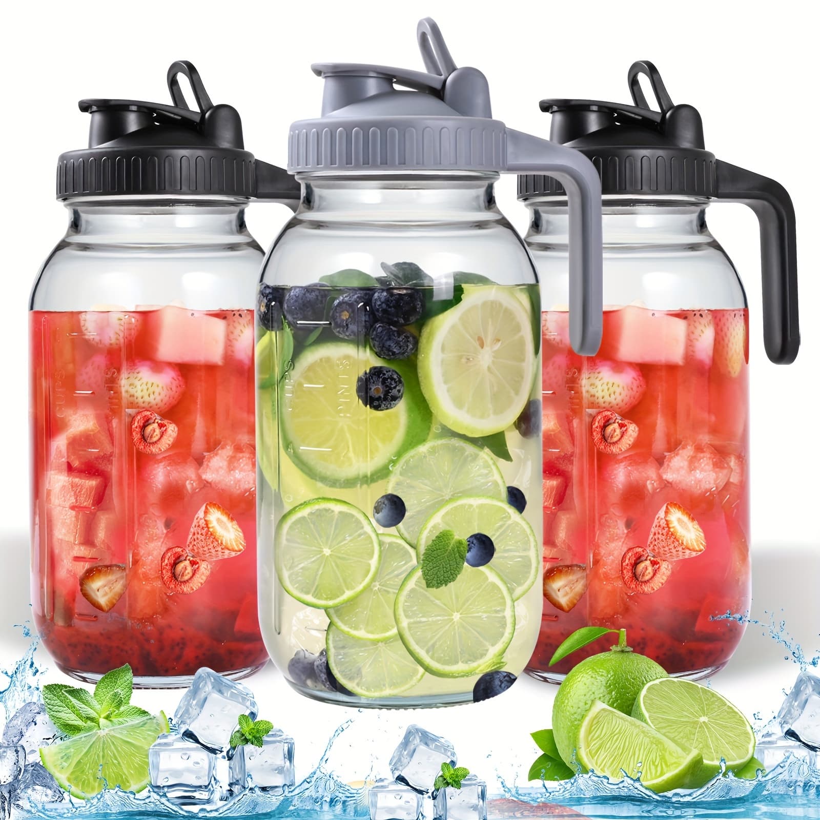 TEMU 64oz Glass Pitcher With Lid, Wide Mouth Mason Jar Water Jug, Leak-proof Airtight Mason Jar For Cold Brew Coffee, Iced Tea, Milk, Food Storage, Jar