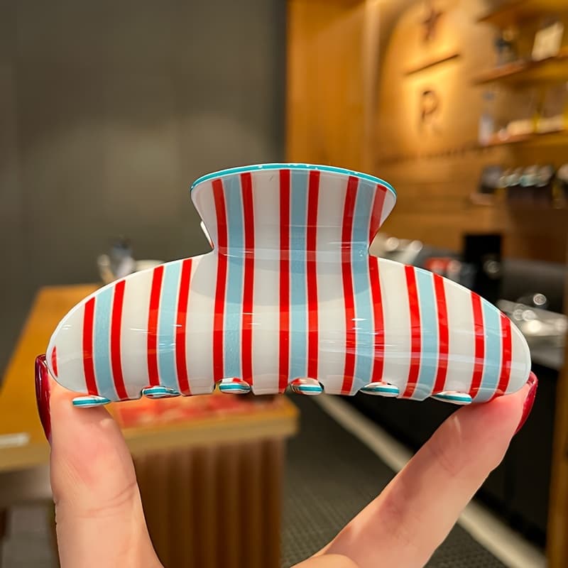 TEMU 1pc Women's Colorful Striped Clip, Retro Style, Ponytail Hair Clip Shark Clip, Fashionable Hair Accessory, Suitable For Daily Use