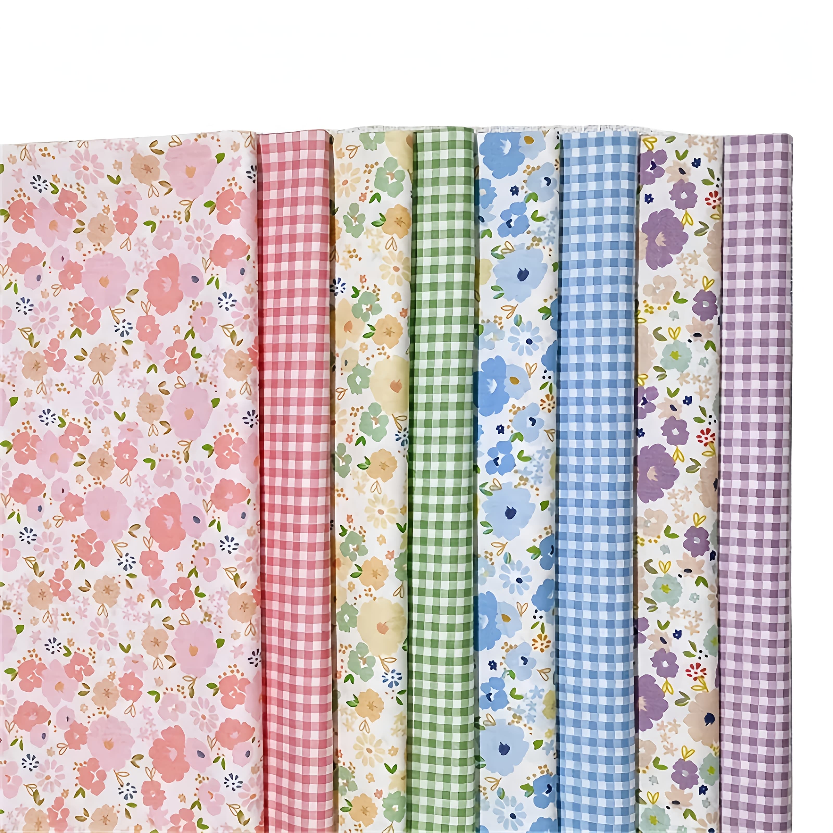 TEMU 8pcs Floral-checkered Cute Multicolor Fabric Decor Pre-cut Fabric, For Sewing, Scrapbooking, Quilting Craft