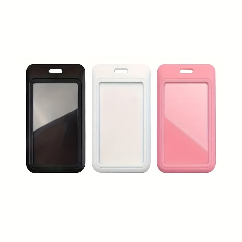 TEMU 3pcs Black 1pc + White 1pc + Pink 1pc Mixed Color Sliding Id Holder, Hard Plastic Vertical Clear Window Slide Vertical Card Protector For Office, School Id Credit Cards, Key Cards, And Passes