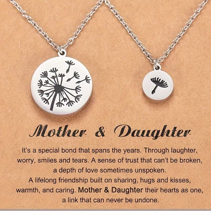TEMU 2pcs Mother & Daughter Matching Dandelions Engraved Round Pendant Necklace, Mother's Day Birthday Christmas Gift For Mom, Daughter