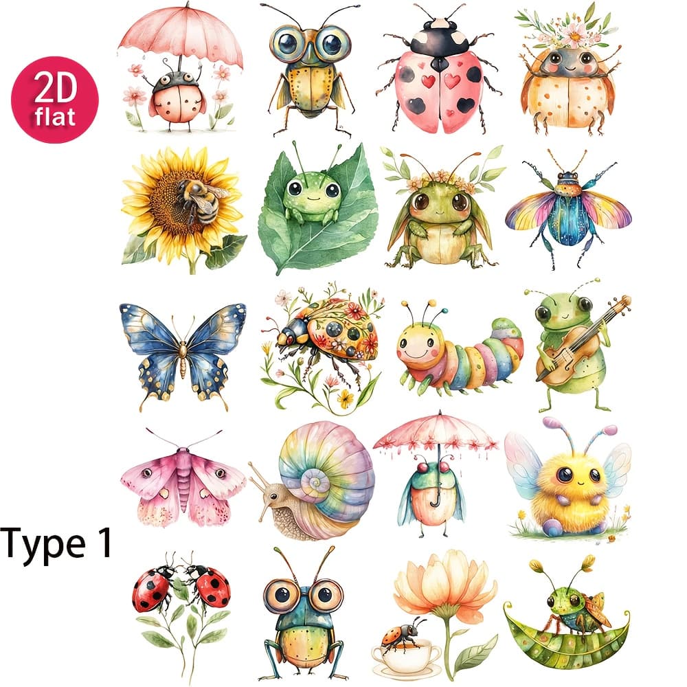 TEMU 2d Flat 1 Pack Retro Cute Insect Account Sticker Decoration Diy Cutting Book Diary Album Photo Stationery Sticker School Handmade Material Sticker Decoration, 2d Flat