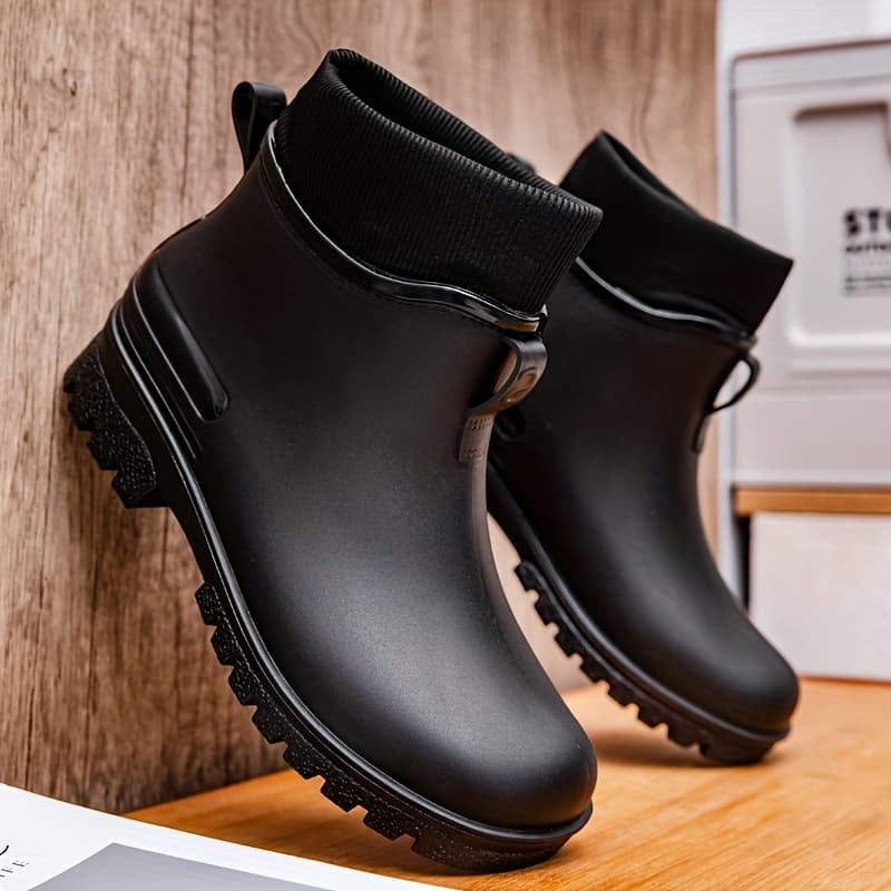 TEMU Women's Fashion Rain Boots Short Ankle Fwrapped Warm Weatherproof Unisex Rain Boots Work Anti-slip Thick Soles Rubber Shoes Outdoor Car Wash Fishing Camping Shoes For Couples