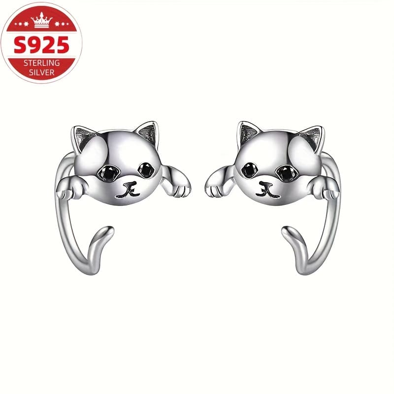 TEMU S925 Pure Silvery Adorable Cat Ear Hooks, Hypoallergenic Women's Earrings, And Design, Jewelry For Women, Must-have For, Ideal Presents For Valentine's Day, Halloween, And Christmas, Discount