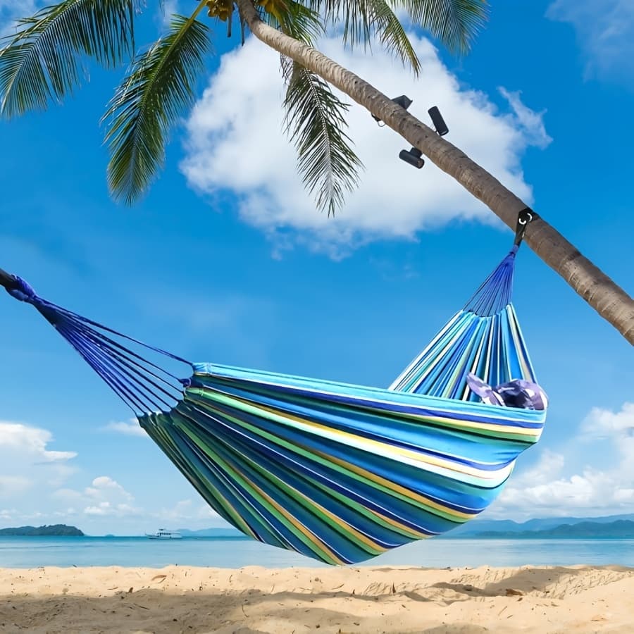 TEMU Outdoor Camping Season - Braided Polyester Hammock With, Red And Blue Stripestip-resistant Design, Machine Washable, With Straps, Suitable For Outdoor Camping, Hiking And Touring, Easy To Carry
