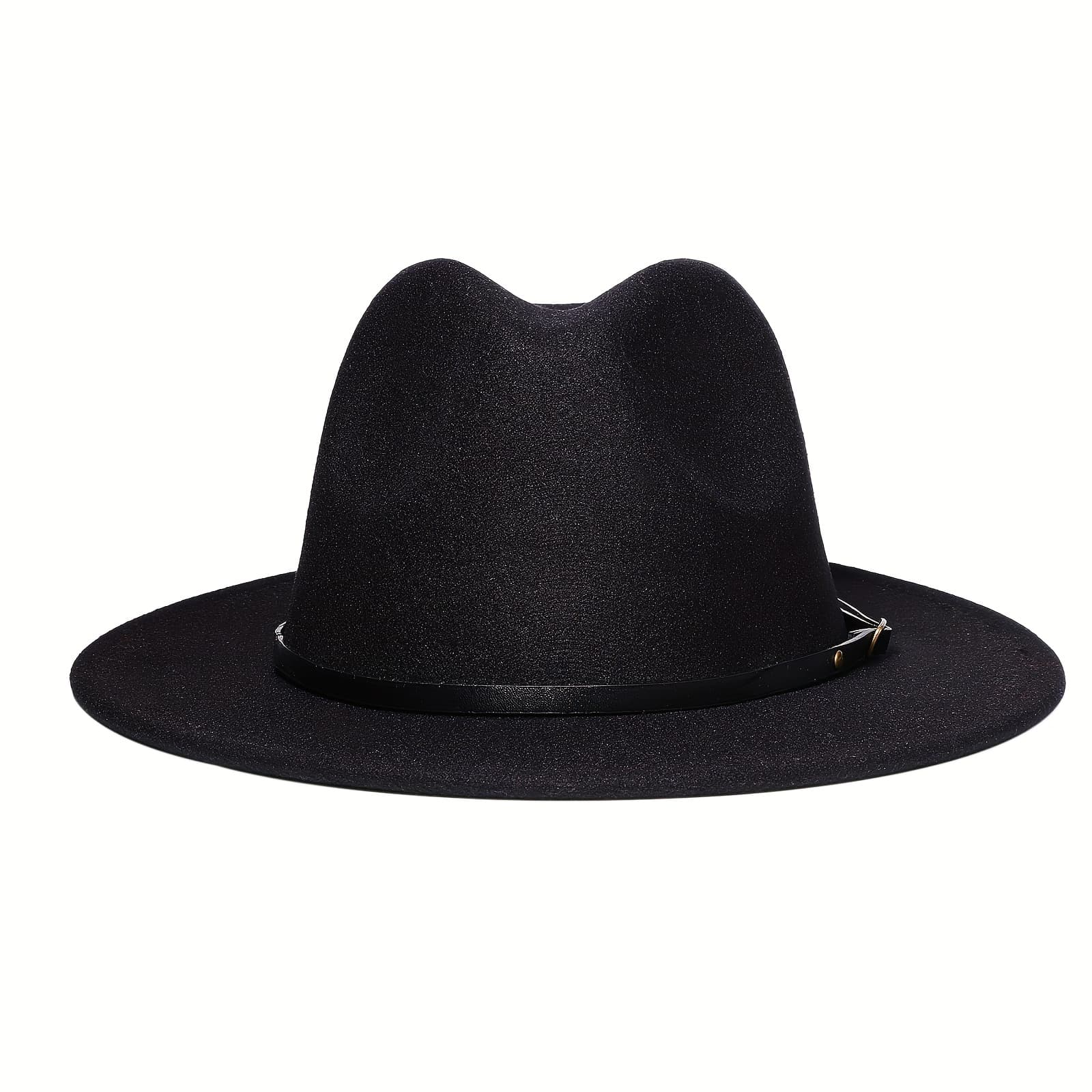 TEMU Women's Men's Wide Brim Fedora Felt Panama Hat With Belt Trilby