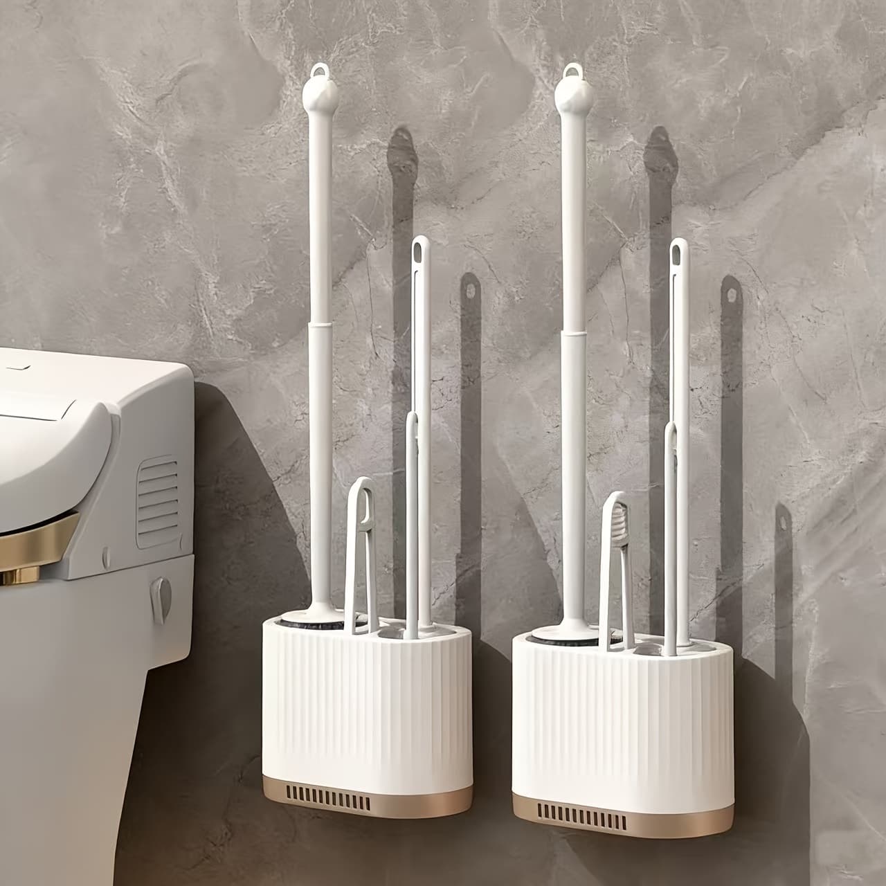 TEMU Set Of 2 Toilet Brushes With Holder, Versatile Toilet Cleaning Brush, Wall-mounted Long Handle Cleaning Brush, Bathroom Toilet Cleaning Tools