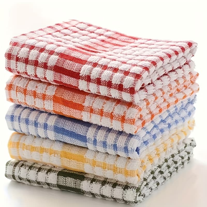 TEMU 5pcs Set Of Absorbent Grid Dishwashing Towels - Reusable Kitchen Cleaning Cloth, Used To Dry Utensils And , Kitchen Towels